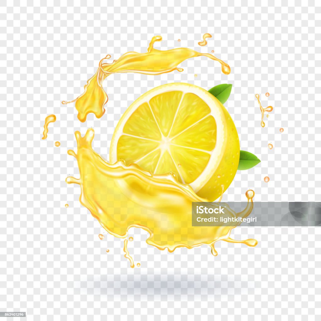 Respingo de limão suco fruta realista - Vetor de Limão amarelo royalty-free