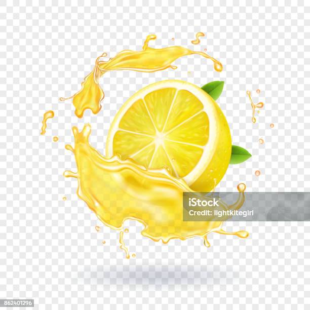 Lemon Fruit Juice Splash Realistic Stock Illustration - Download Image Now - Lemon - Fruit, Splashing, Lemon Soda
