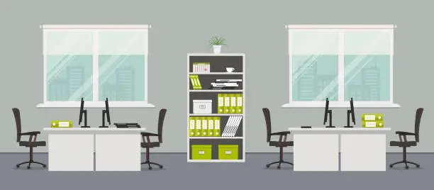 Vector illustration of Office room in a gray color