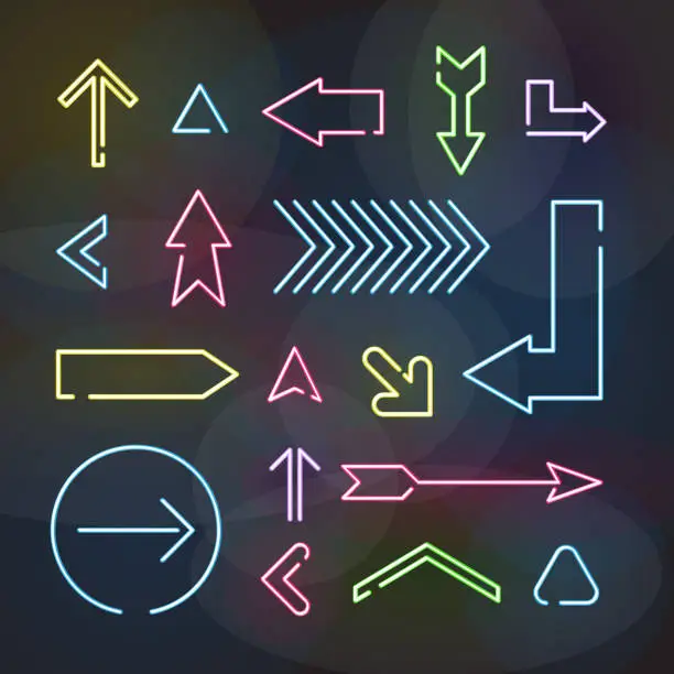 Vector illustration of Set of neon arrows