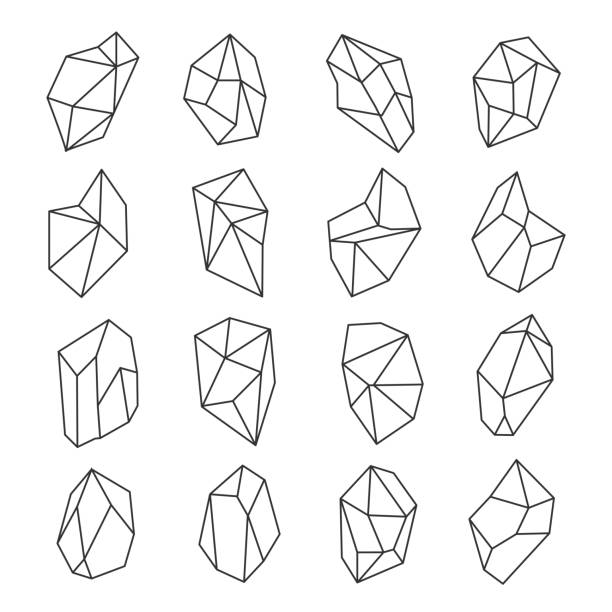 ilustrações, clipart, desenhos animados e ícones de conjunto de contorno de formas de cristal - mineral