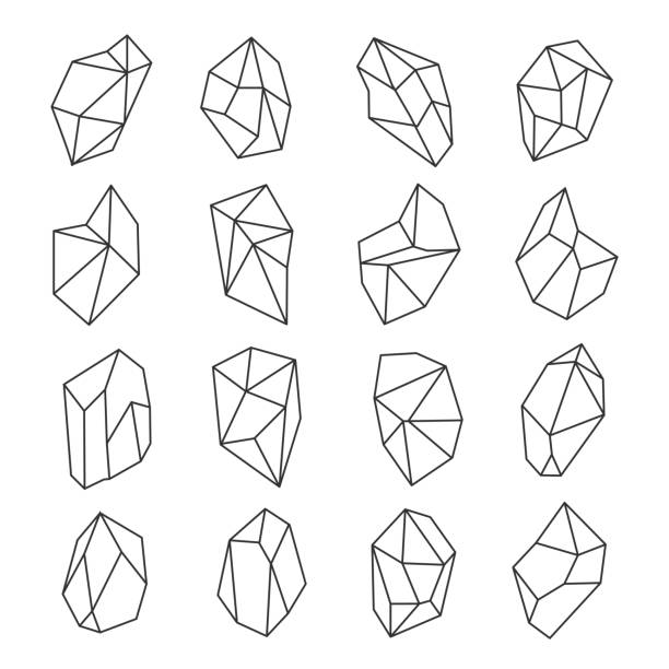 Crystal shapes outline set Crystal shapes outline set. Crystals and gems in many forms and sizes, mineralogical collection. Vector flat style line art illustration, isolated on white background diamond gemstone stock illustrations