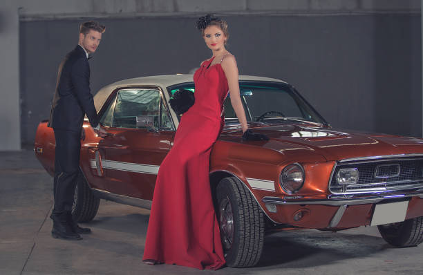 istock Young elegance couple at the retro car 862416098