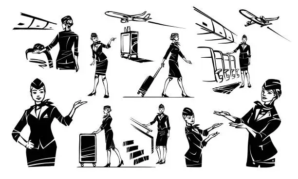 Vector illustration of Set flight attendant