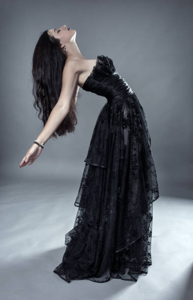 istock Glamour model in black lace dress 862423530