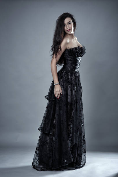 istock Glamour model in black lace dress 862423640