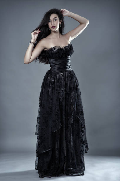istock Glamour model in black lace dress 862423654