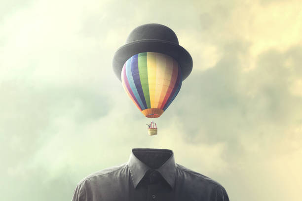 istock man with big balloon fly on his head, changement concept 862433560