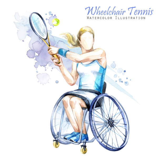 Watercolor illustration. Wheelchair Tennis sport. Figure of disabled athlete in the wheelchair with a racket. Active people. Disability and social policy. Social support Watercolor illustration. Wheelchair Tennis sport. Figure of disabled athlete in the wheelchair with a racket. Active people. Woman. Disability and social policy. Social support. wheelchair tennis stock illustrations