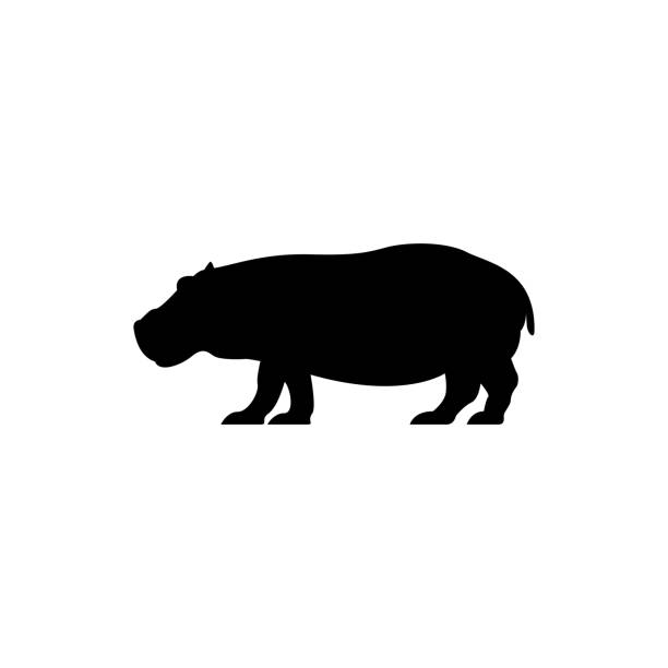 illustrazioni stock, clip art, cartoni animati e icone di tendenza di lato vista hippo silhouette vettoriale per icone retrò, emblemi, badge, etichette modello elemento di design vintage. isolato su sfondo bianco - ippopotamo