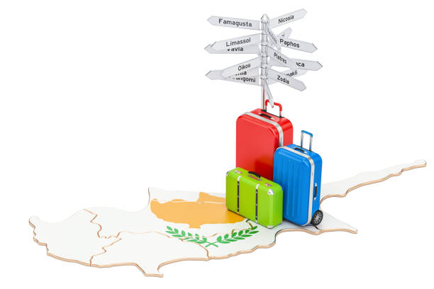 istock Cyprus travel concept. Map with suitcases and signpost, 3D rendering 862445560