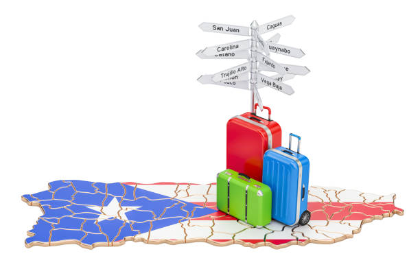 istock Puerto Rico travel concept. Map with suitcases and signpost, 3D rendering 862445850
