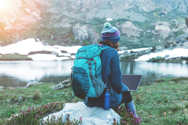 istock Woman using laptop in the wild 862449434