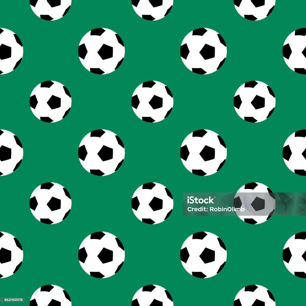 Soccer Ball Seamless Pattern Vector illustration of soccer balls on a green background. Soccer stock vector