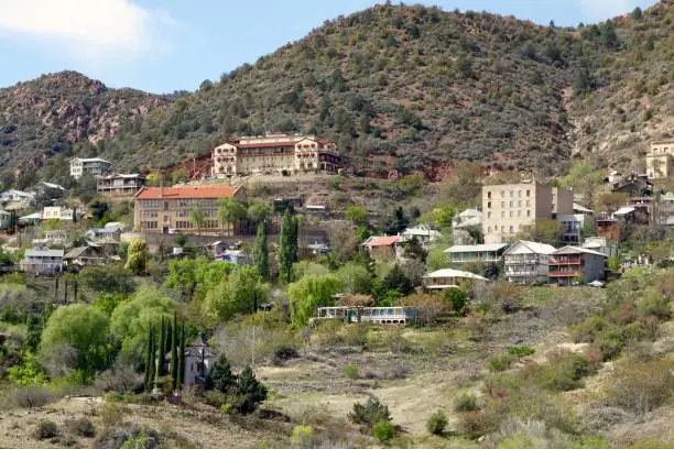A high angle view of Jerome Arizona which is a tourist haven from a former mining town