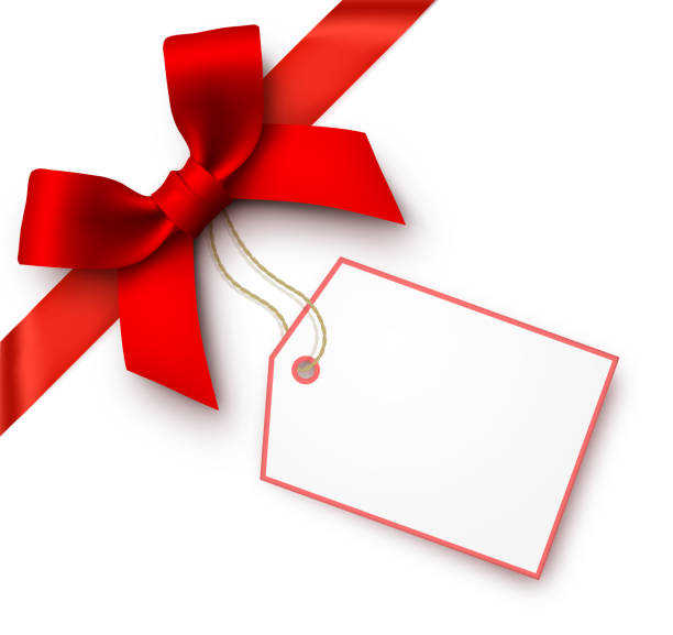 rot-geschenk-schleife mit anhänger - weihnachtsgeschenke stock-grafiken, -clipart, -cartoons und -symbole
