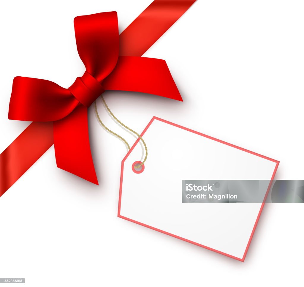 Röda gåva båge med taggen - Royaltyfri Etikett vektorgrafik