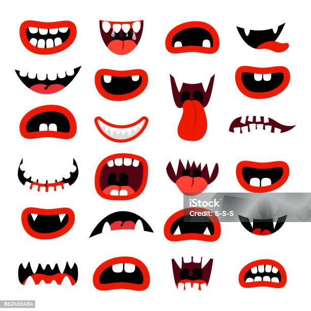 Cute Monsters Mouth Set Stock Illustration - Download Image Now - Mouth, Monster - Fictional Character, Cartoon