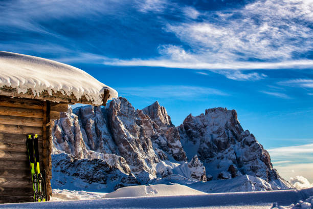 istock Winter sunset in the mountains with a hut 862465834