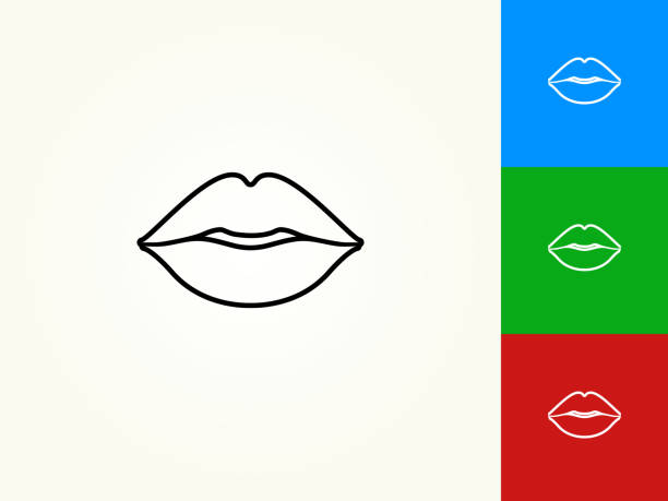 stockillustraties, clipart, cartoons en iconen met lippen zwarte streek lineaire pictogram - menselijke-lippen