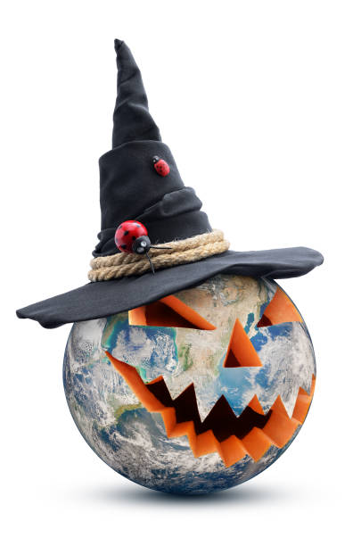 Planet earth in the form of jack-o-lantern on white background