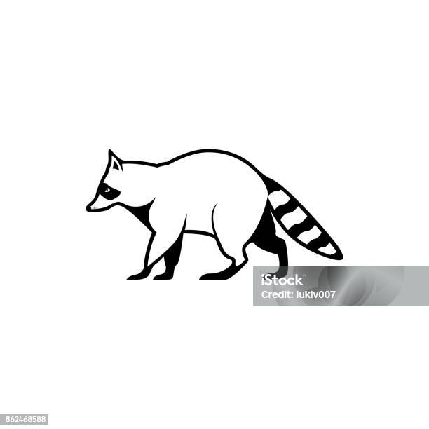 Vector Raccoon Silhouette View Side For Retro Icons Emblems Badges Labels Template Vintage Design Element Isolated On White Background Stock Illustration - Download Image Now