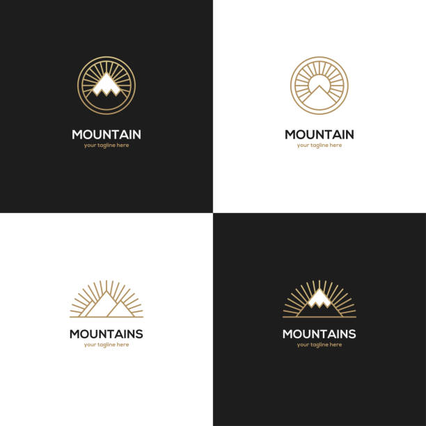黄金色の 4 つの山のアイコン。 - mountain range mountain himalayas snow点のイラスト素材／クリップアート素材／マンガ素材／アイコン素材