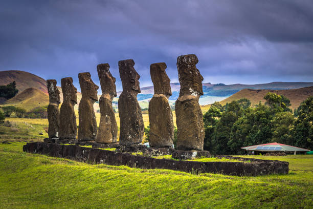 istock Ahu Akivi, Easter Island - July 11, 2017: Moai altar of Ahu Akivi 862484522