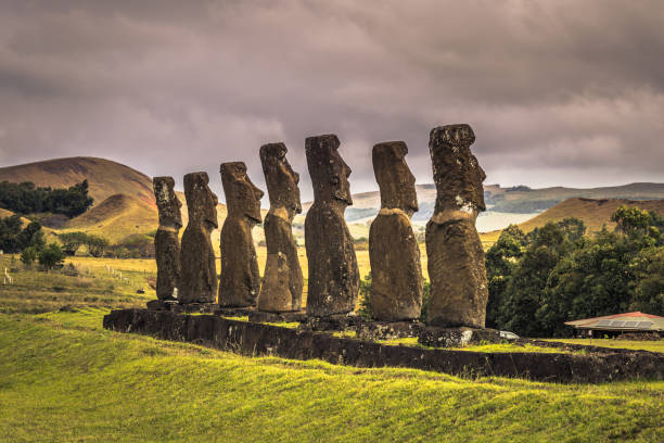 istock Ahu Akivi, Easter Island - July 11, 2017: Moai altar of Ahu Akivi 862484528