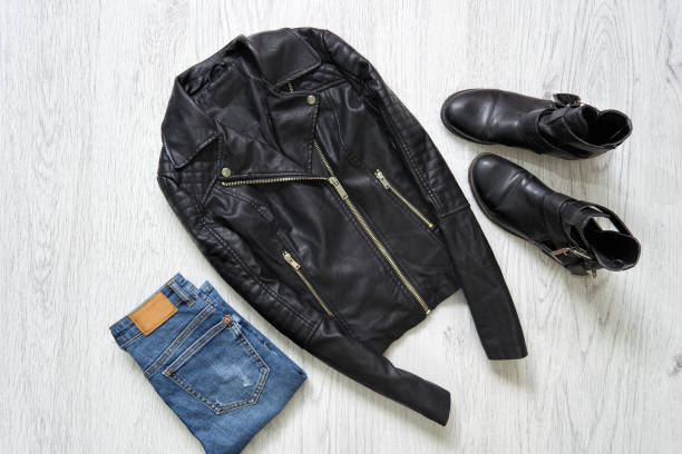 istock Black leather jacket, jeans and boots. Fashionable concept 862487788