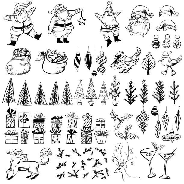 Vector illustration of Hand Drawn Vintage Christmas Elements