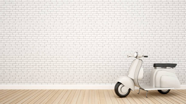 istock vintage motorcycle in shoeroom or empty room for artwork - Interior design - 3D Rendering 862515302