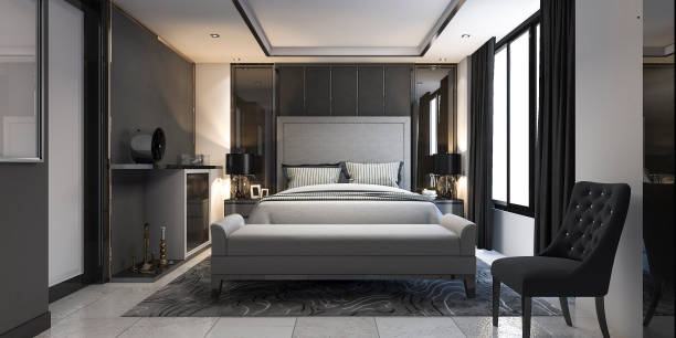 istock 3d rendering modern luxury bedroom suite in hotel with decor 862525112