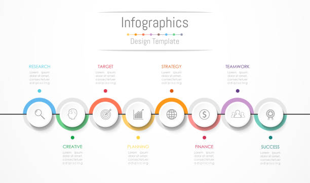 illustrazioni stock, clip art, cartoni animati e icone di tendenza di elementi di progettazione infografica per i dati aziendali con 8 opzioni, parti, passaggi, tempistiche o processi. illustrazione vettoriale. - 8