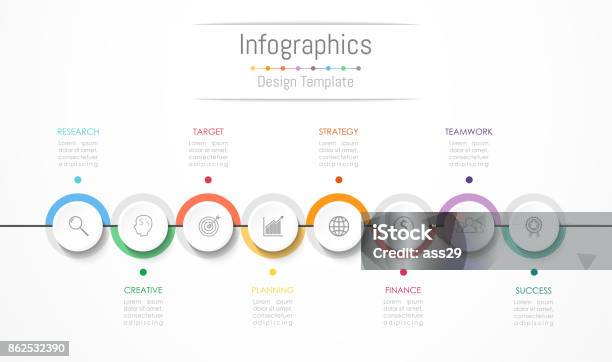 Infographic 8 옵션 부품 단계 일정 또는 프로세스와 비즈니스 데이터에 대 한 디자인 요소입니다 벡터 일러스트입니다 8-9 살에 대한 스톡 벡터 아트 및 기타 이미지