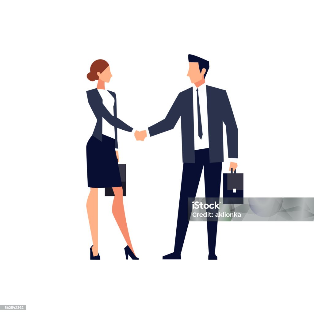 Businessmen shake hands isolated on white background. Businessmen shake hands isolated on white background. Businessmen came to an agreement and completed the deal with a handshake. Template for banner or infographics. Vector illustration. Handshake stock vector