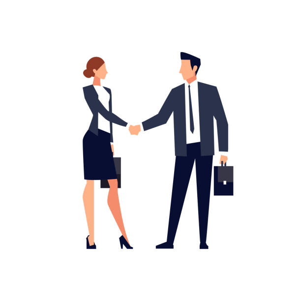 Businessmen shake hands isolated on white background. Businessmen shake hands isolated on white background. Businessmen came to an agreement and completed the deal with a handshake. Template for banner or infographics. Vector illustration. handshake illustrations stock illustrations