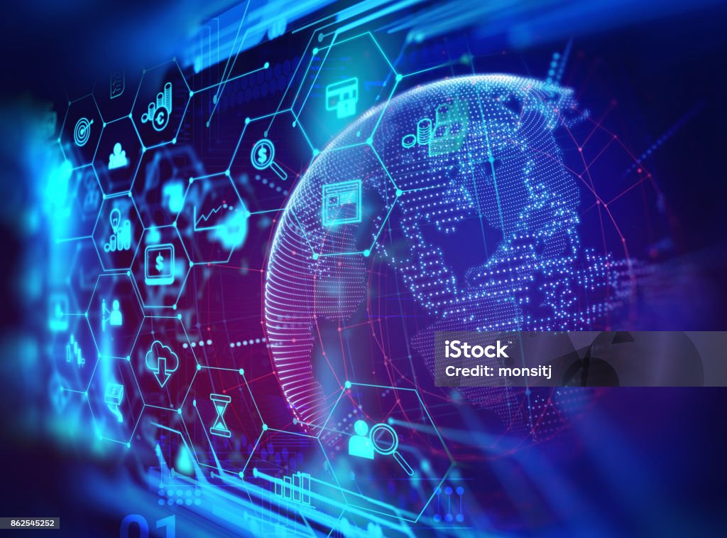 fintech icon  on abstract financial technology background . fintech icon  on abstract financial technology background represent Blockchain and  Fintech Investment  Financial Technology Stock Photo