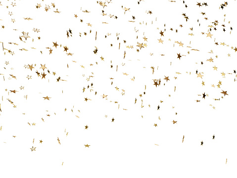 Star shaped confetti falling over white background. Horizontal composition. Clipping path is included.
