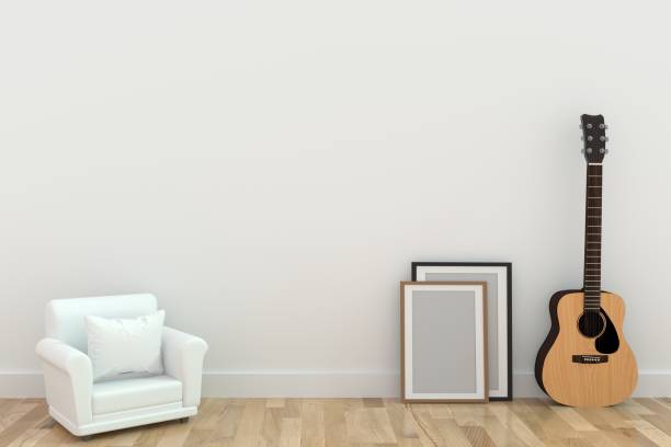 istock minimalist single sofa design with guitar in room in 3D rendering 862560800