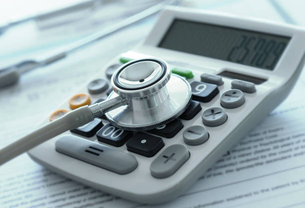 medical finance insurance - currency stethoscope medicare usa imagens e fotografias de stock