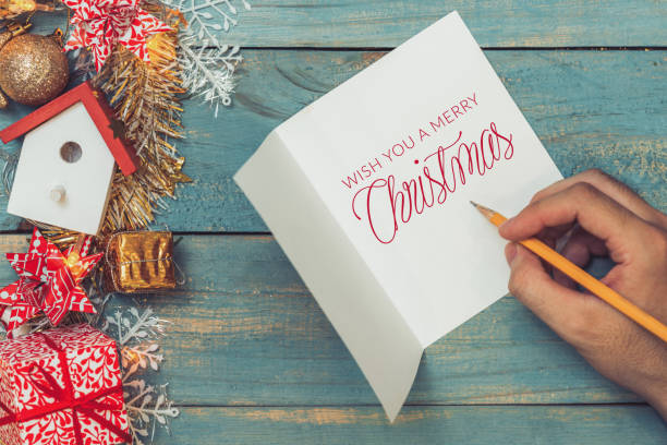 istock Christmas background with decorations with hand writting on greeting cards. Top view with copy space 862567924