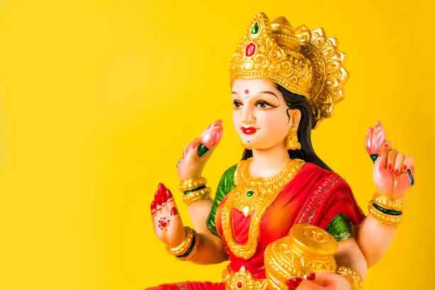 Idol worshipping of Hindu Goddess Lakshmi - Lakshmi Puja is a Hindu religious festival that falls on Amavasya (new moon day) which is  the third day of Tihar or Deepawali