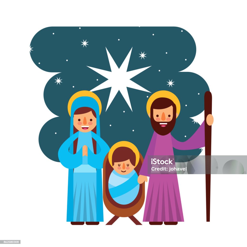 merry christmas manger mary joseph family merry christmas manger mary joseph family vector illustration Baby - Human Age stock vector