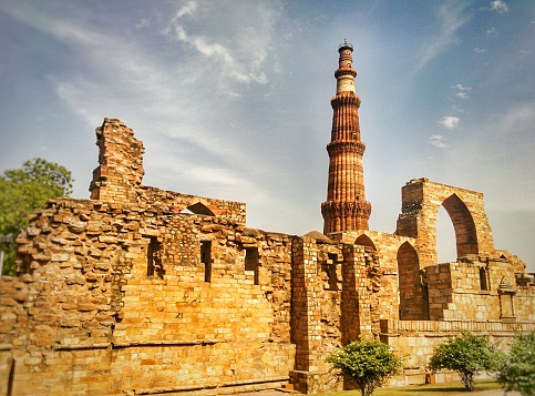 Qutb minar tower is a typical example of Islamic architecture in Dehli, India