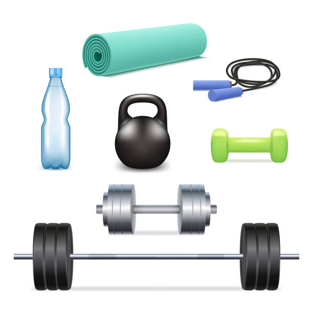 Vector realistic gym icon set Vector gym icon set. Realistic 3d illustration isolated on white background. health club illustrations stock illustrations