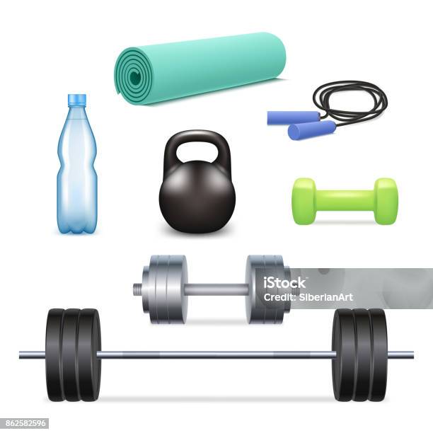 Vector Realistic Gym Icon Set Stock Illustration - Download Image Now - Gym, Dumbbell, Health Club