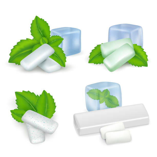 Vector realistic mint chewing gum icon set Vector realistic set of bubble gum with mint. Mint chewing gum types. mint chewing gum stock illustrations
