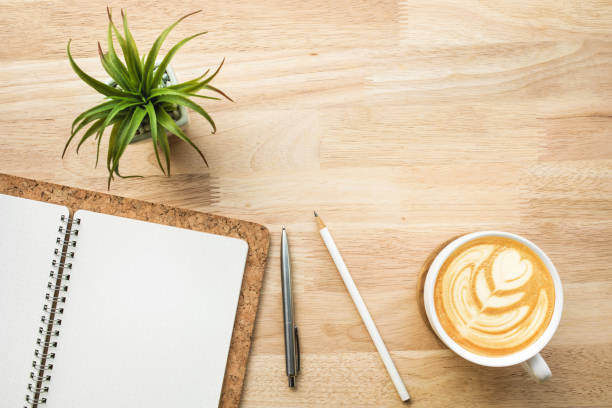 istock Working space with wood office desk table and supplies,coffee. 862582862