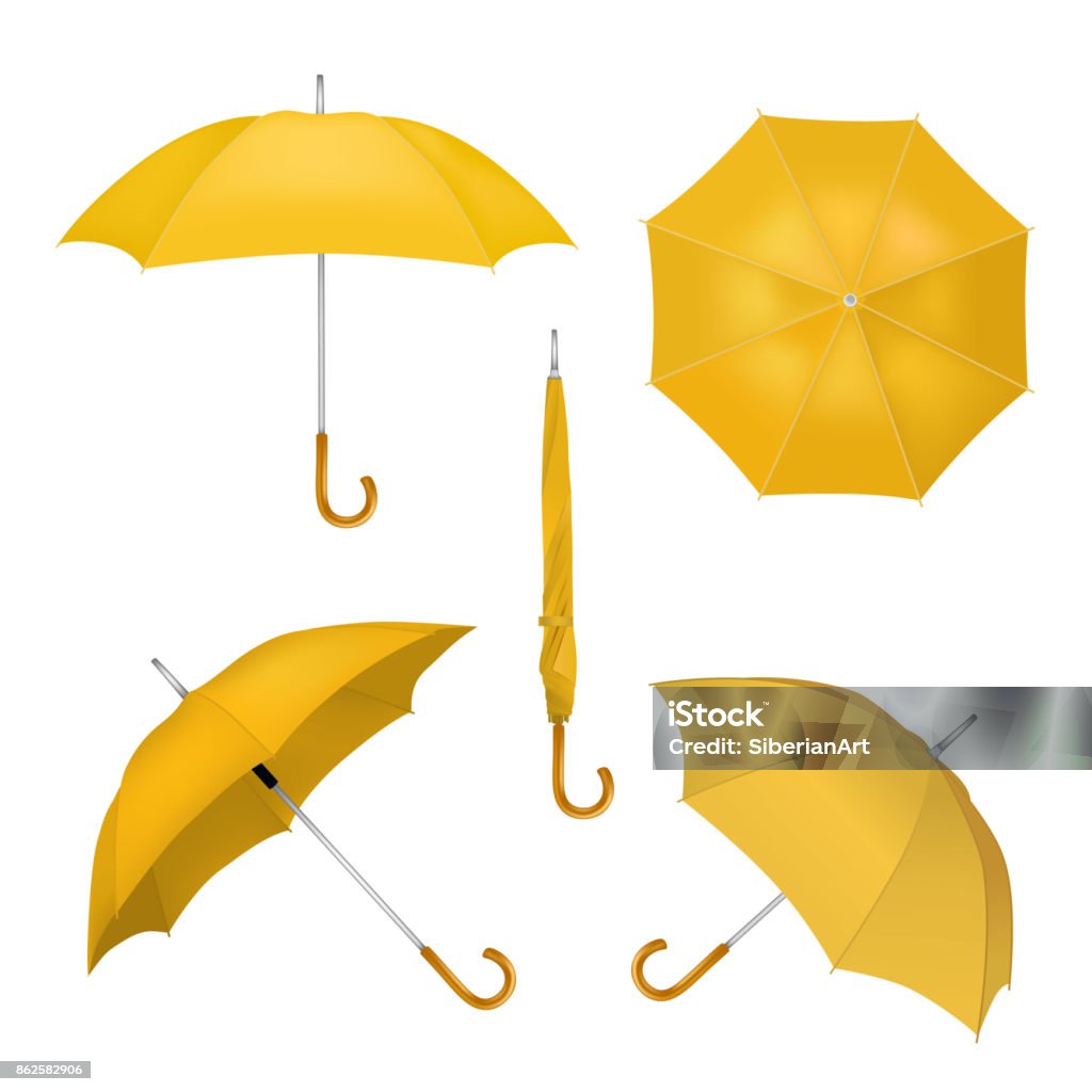 Les parapluies jaunes vector illustration réaliste - clipart vectoriel de Parapluie libre de droits